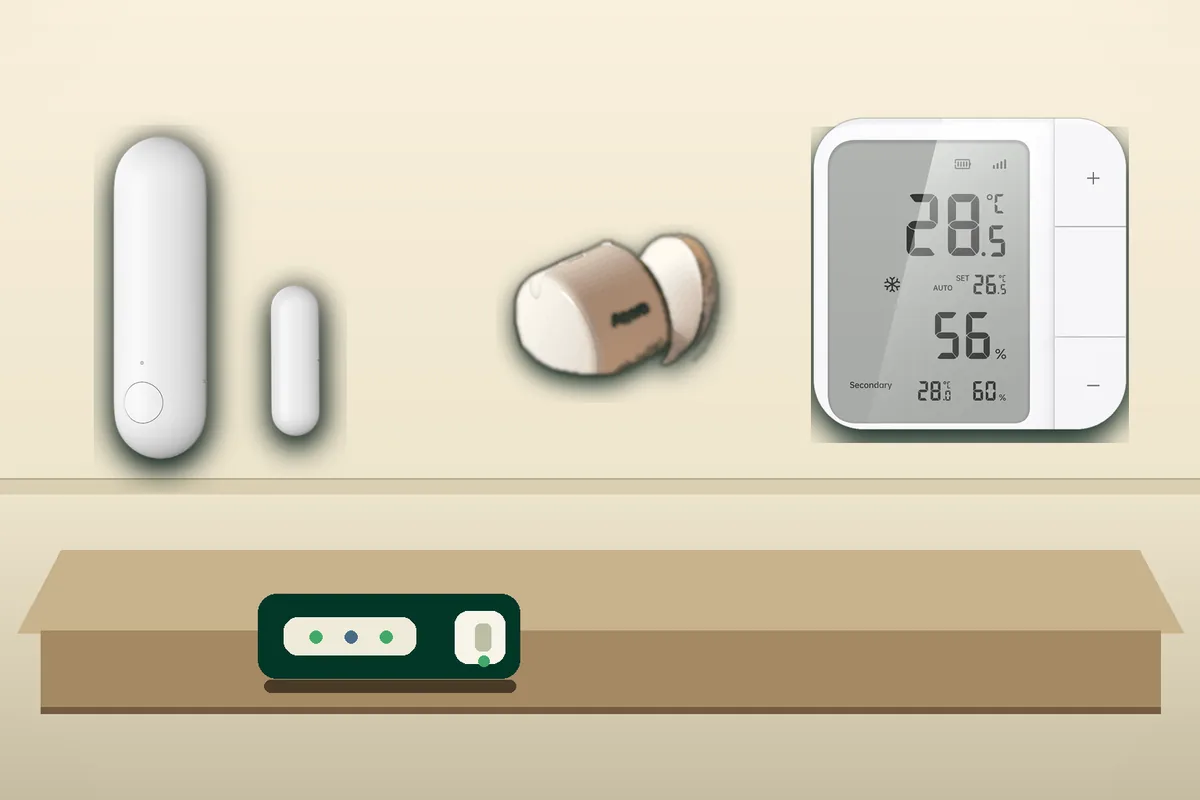 Aqara Matter-over-Thread sensors and a local Home Assistant hub arranged for direct local control